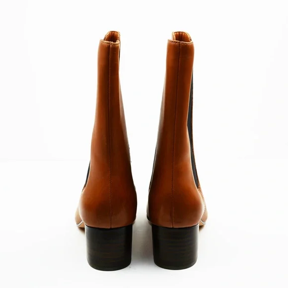 New JCREW Leather High-Shaft Stacked-Heel Boots Rich Caramel - Picture 8 of 8